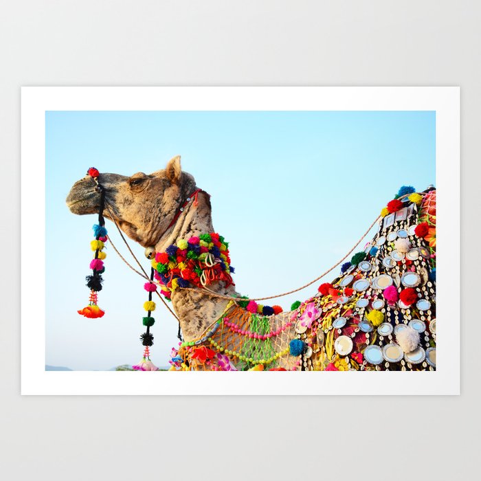 camel at festival in Pushkar, India Art Print