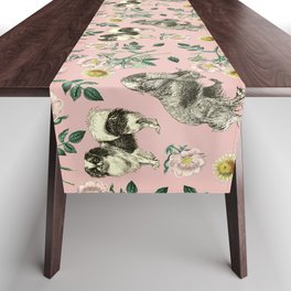 Cavalier King Charles Spaniels and  Japanese Spaniels with Dog Rose - Pink pattern  Table Runner