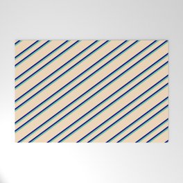 [ Thumbnail: Bisque, Blue, and Aquamarine Colored Lines Pattern Welcome Mat ]
