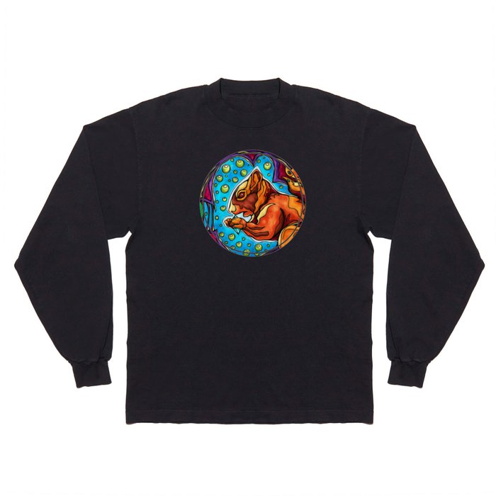 Red squirrel in futuristic forest painting Long Sleeve T Shirt