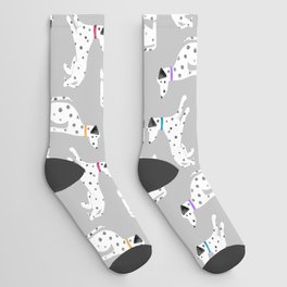 Watercolor Dalmatian Dog On Gray Socks