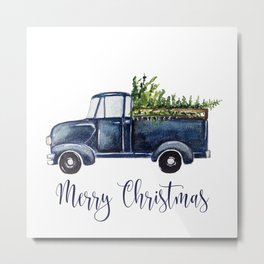 Blue Christmas Truck Metal Print