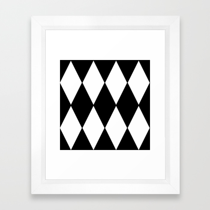 Large Black And White Harlequin Diamond Pattern Framed Art Print