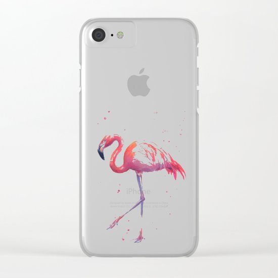 Flamingo Watercolor Pink Bird Clear iPhone Case