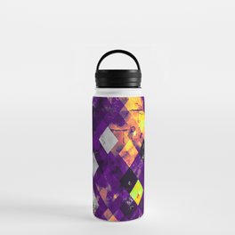 geometric pixel square pattern abstract background in purple orange brown Water Bottle