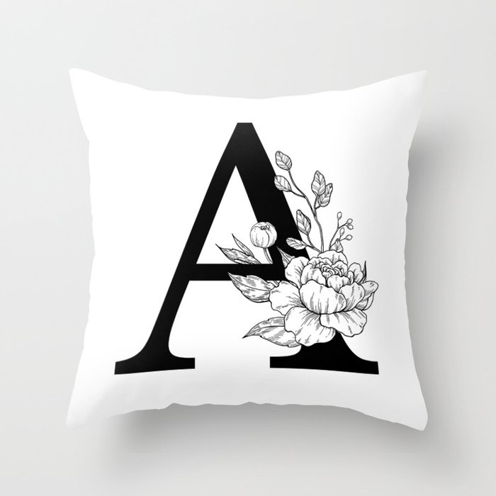 A botanical monogram. Letter initial with peonies Throw Pillow