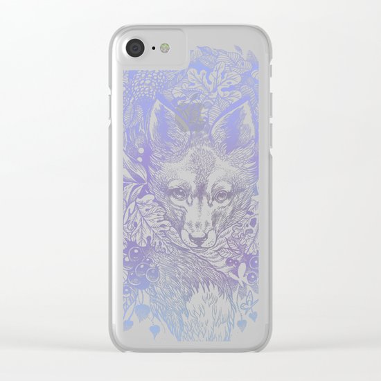 Pastel Purple Hiding Fox Drawing Clear iPhone Case