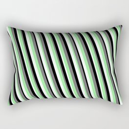 [ Thumbnail: Dim Gray, Light Green, Mint Cream & Black Colored Stripes Pattern Rectangular Pillow ]