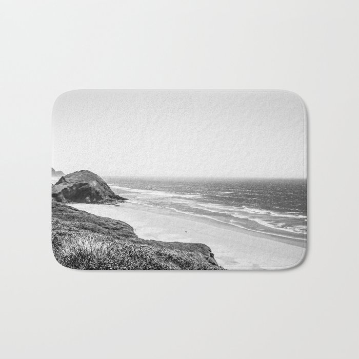 Beach Horizon | Black and White Color Sky Ocean Water Waves Coastal Landscape Photograph Bath Mat