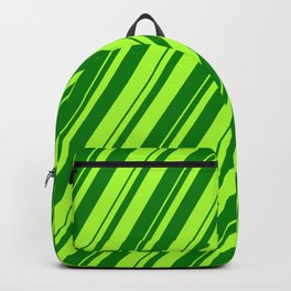 [ Thumbnail: Light Green & Green Colored Striped Pattern Backpack ]