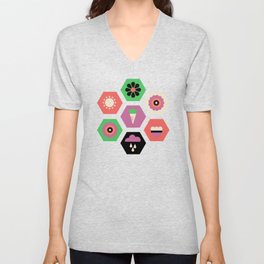 Bloom Garden - Hexagon Tile V Neck T Shirt