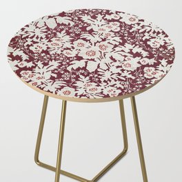 Burgundy and White Floral Industrial Arts Design Side Table