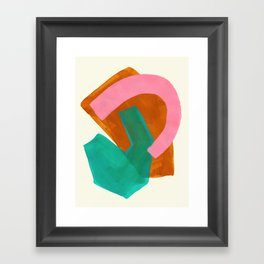 Ochre Pink Marine Green Fun Colorful Mid Century Modern Abstract Painting Shapes Pattern Framed Art Print