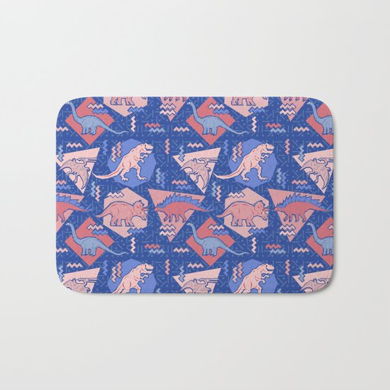 Nineties Dinosaurs Pattern - Rose Quartz and Serenity version Bath Mat