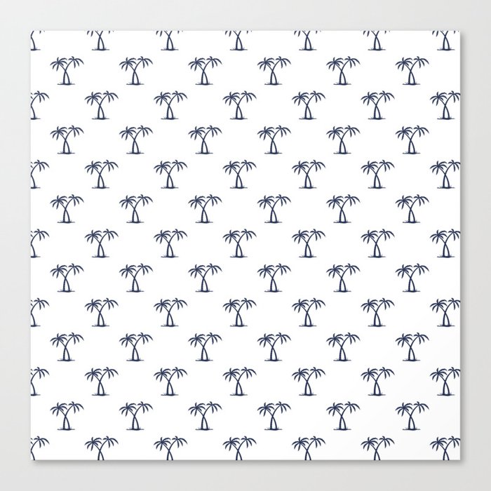 Navy Blue Palm Trees Pattern Canvas Print