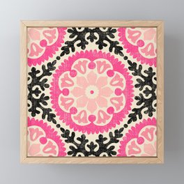 Folk Art Mandala - black, pink, and cream Framed Mini Art Print