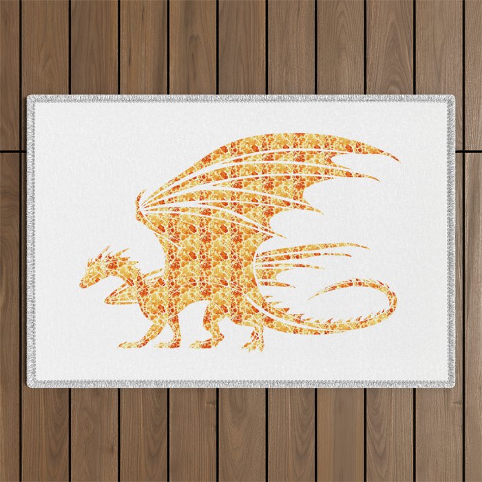 Dragon Silhouette Filled with Fiery Flames with Fiery Flames Outdoor Rug