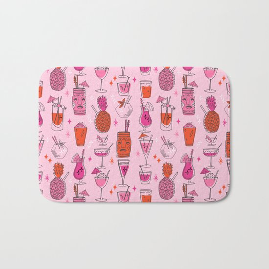 Tropical cocktails summer drinks pineapple tiki bar pattern by andrea lauren Bath Mat