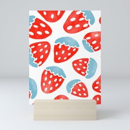 Strawberry Pattern Distressed Block Print Mini Art Print