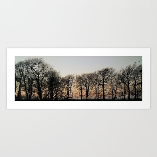 SILHOUETTED WINTER TREES AT DUSK IN DEVON Art Print