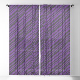 [ Thumbnail: Black and Indigo Colored Lines/Stripes Pattern Sheer Curtain ]