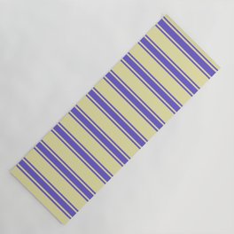 [ Thumbnail: Pale Goldenrod and Slate Blue Colored Striped/Lined Pattern Yoga Mat ]