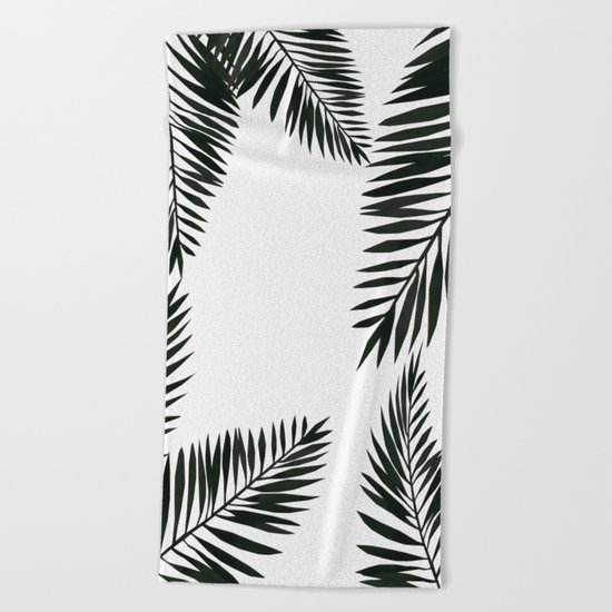 Black Watercolor Tropical Leaves Beach Towel