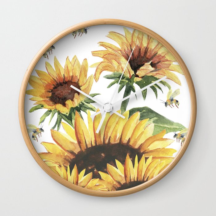 Sunflowers and Honey Bees Wall Clock