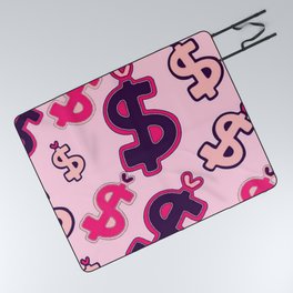 Pink & Purple Dollar Sign Pattern Picnic Blanket