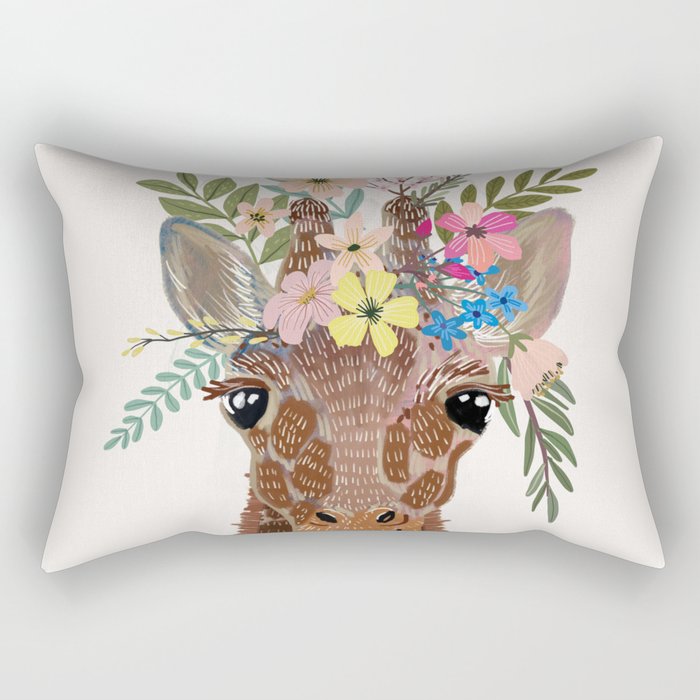 Giraffe with flowers on head Rectangular Pillow