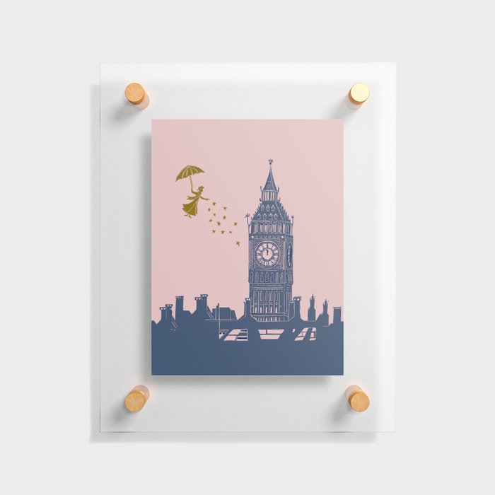 Mary Poppins and Big Ben in Pink and Blue Floating Acrylic Print