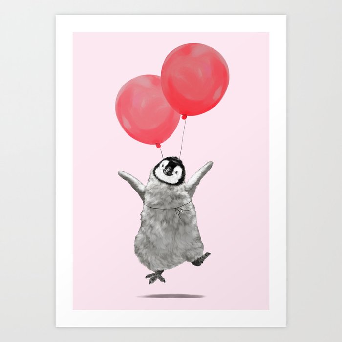 Flying Baby Penguin in Pink Art Print