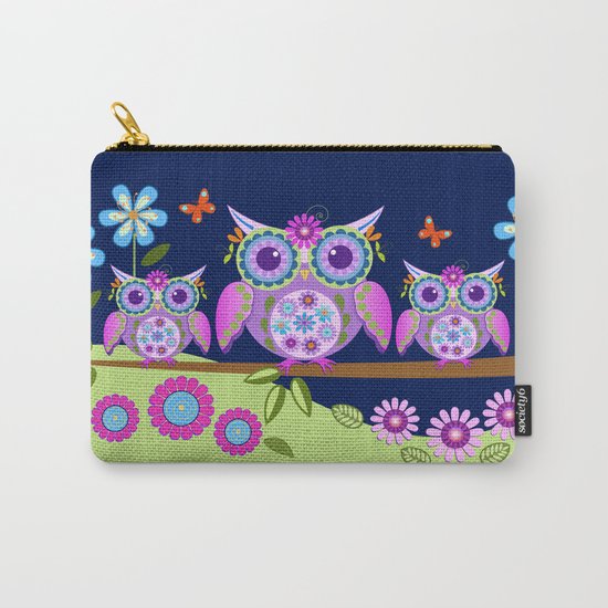 Flower power owls in a summer environment Carry-All Pouch