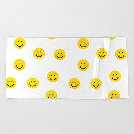 Smiley faces white yellow happy simple smiley pattern smile face kids nursery boys girls decor Beach Towel