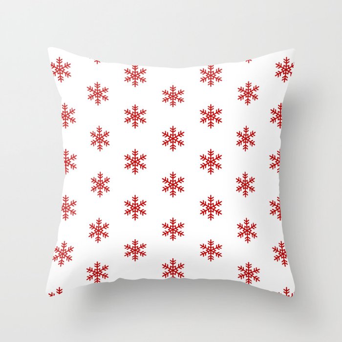 Snowflakes Red on White Throw Pillow