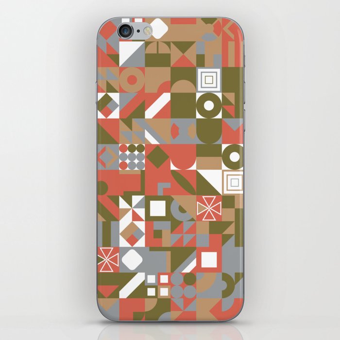 Green, White, Red Retro Minimalist Geometric Design Gift Pattern Art Print iPhone Skin