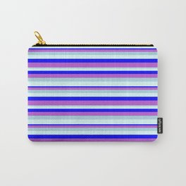 [ Thumbnail: Blue, Orchid, Light Blue & Light Cyan Colored Pattern of Stripes Carry-All Pouch ]