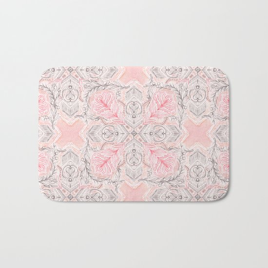 Peaches and Cream Doodle Tile Pattern Bath Mat