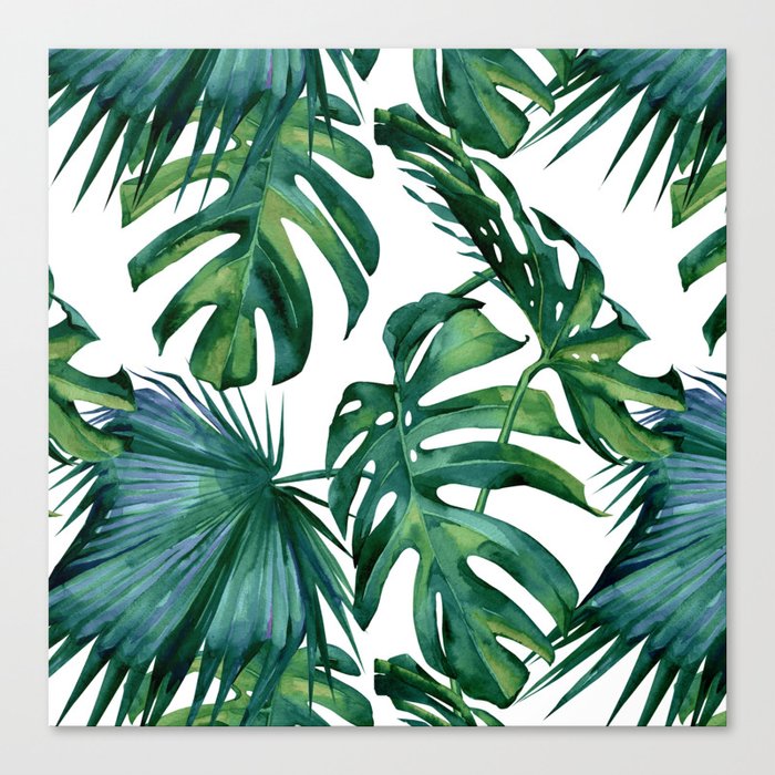 Classic Palm Leaves Tropical Jungle Green Canvas Print