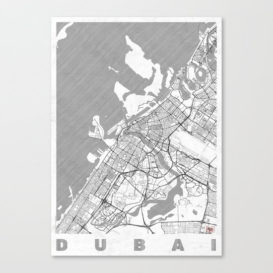 Dubai Map Line Canvas Print