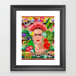 Frida Kahlo Floral Exotic Portrait Framed Art Print