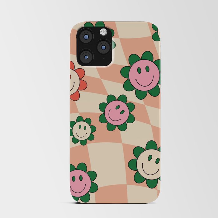 Peach 60s Groovy Gingham Happy Face iPhone Card Case