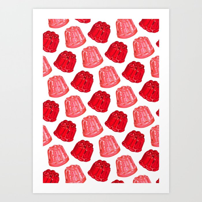 Red & Pink Jello Pattern - White Art Print