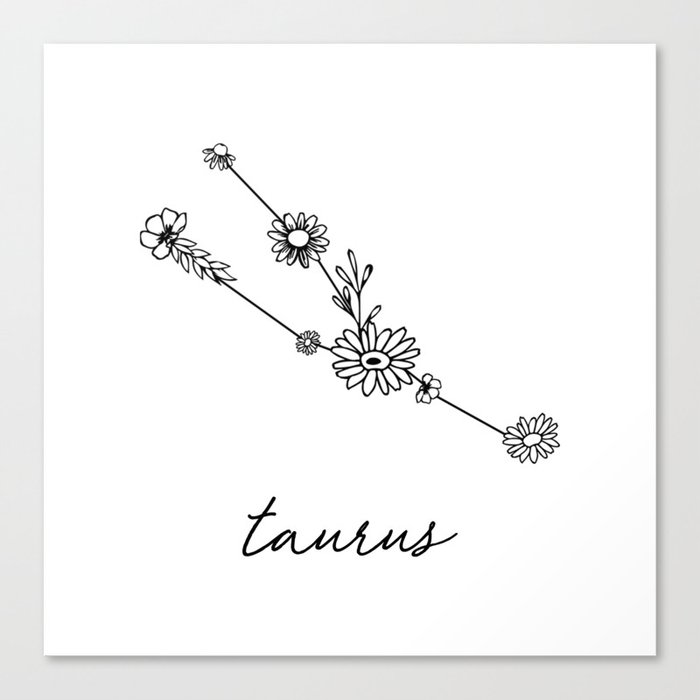 Taurus Floral Zodiac Constellation Canvas Print