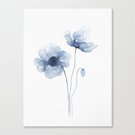 Blue Watercolor Poppies Canvas Print