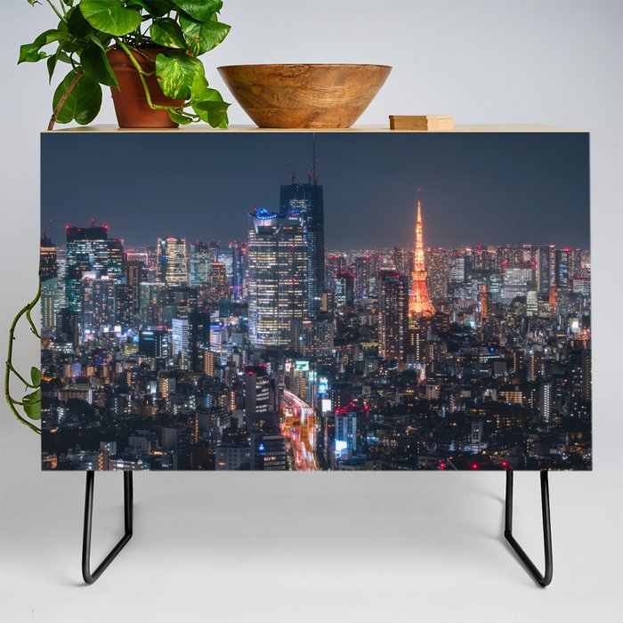 Tokyo From Above with Tokyo Tower - Japan Credenza