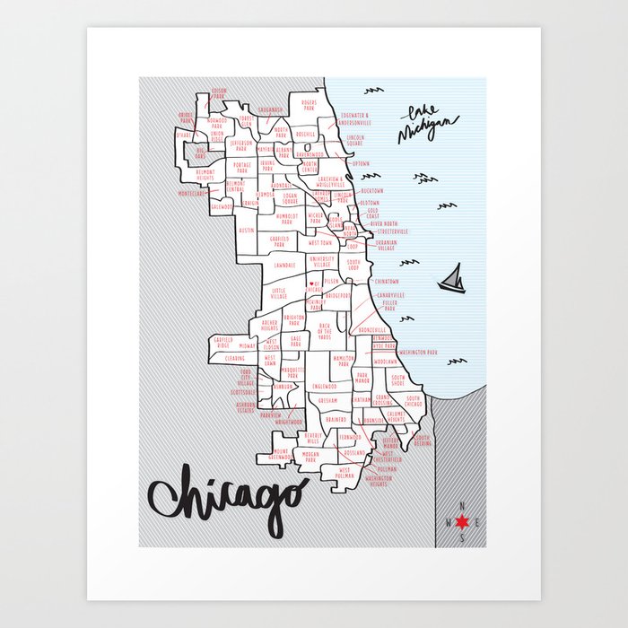 Illustrated Map of Chicago Neighborhoods Art Print by Morgan McCarty