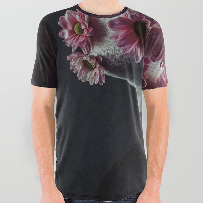 From pain springs life; male portrait with pink flowers color magical realism fantasy portrait photograph / photography All Over Graphic Tee
