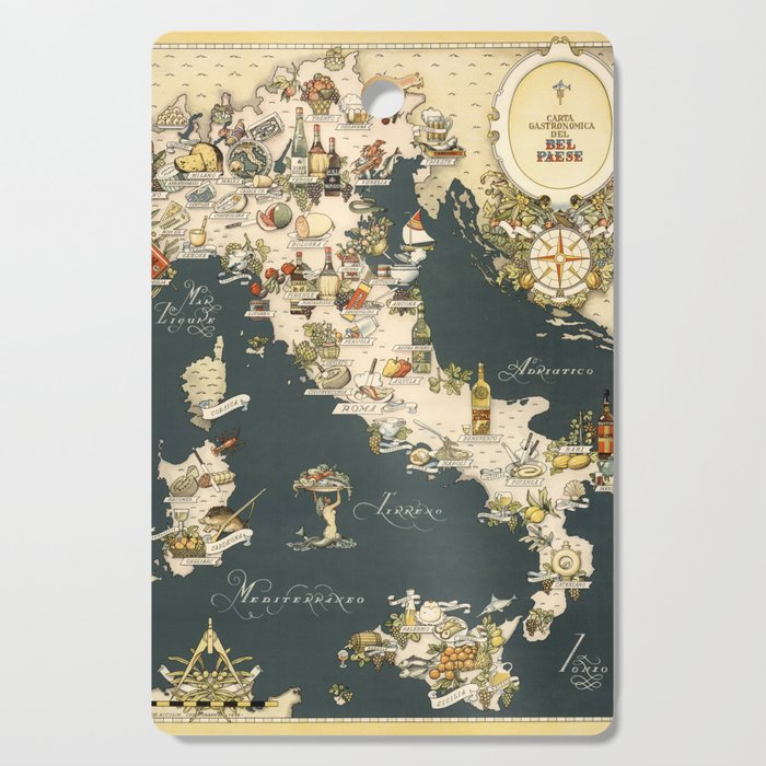 Gastronomic Map of Italy 1949 Cutting Board