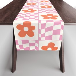 Orange Flower Pink & White Warped Double Checker Table Runner